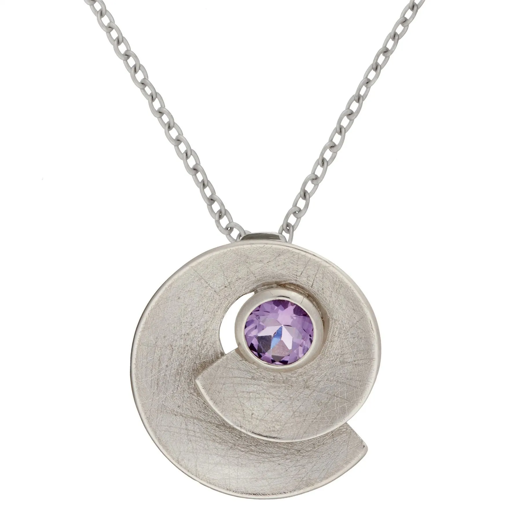 Sterling Silver Amethyst Spiral Seashell Jewellery Set - Brushed Finish Design