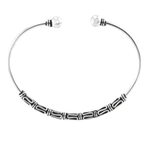 Sterling Silver Bohemian Thin Scroll Work Balinese Torque Bangle