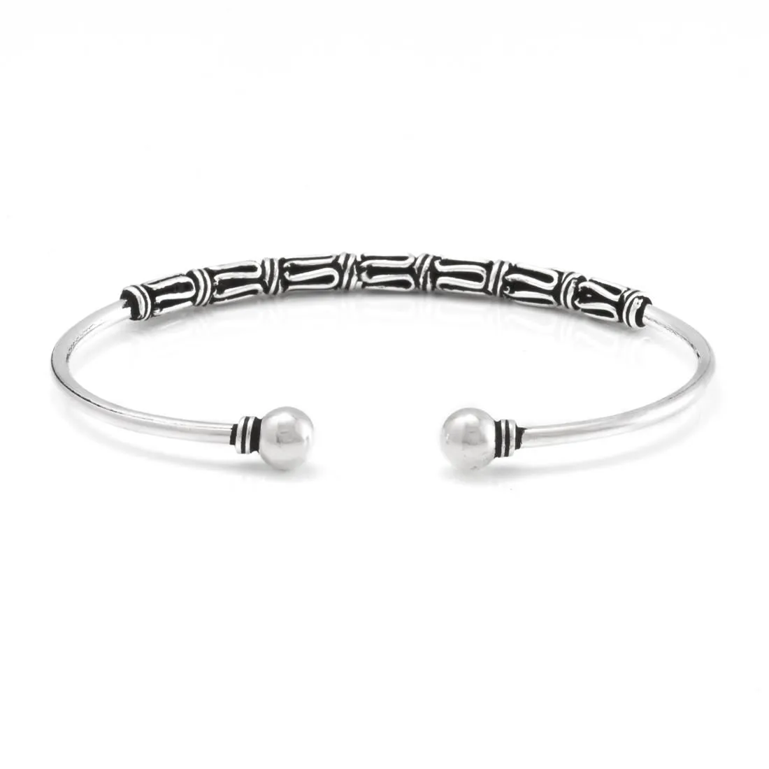 Sterling Silver Bohemian Thin Scroll Work Balinese Torque Bangle