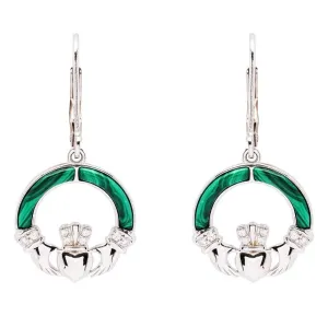 Sterling Silver Claddagh Earrings with Malachite SE2330