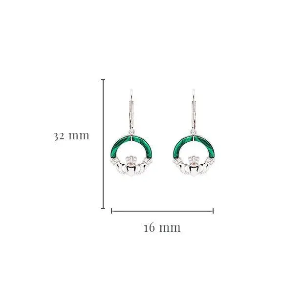 Sterling Silver Claddagh Earrings with Malachite SE2330
