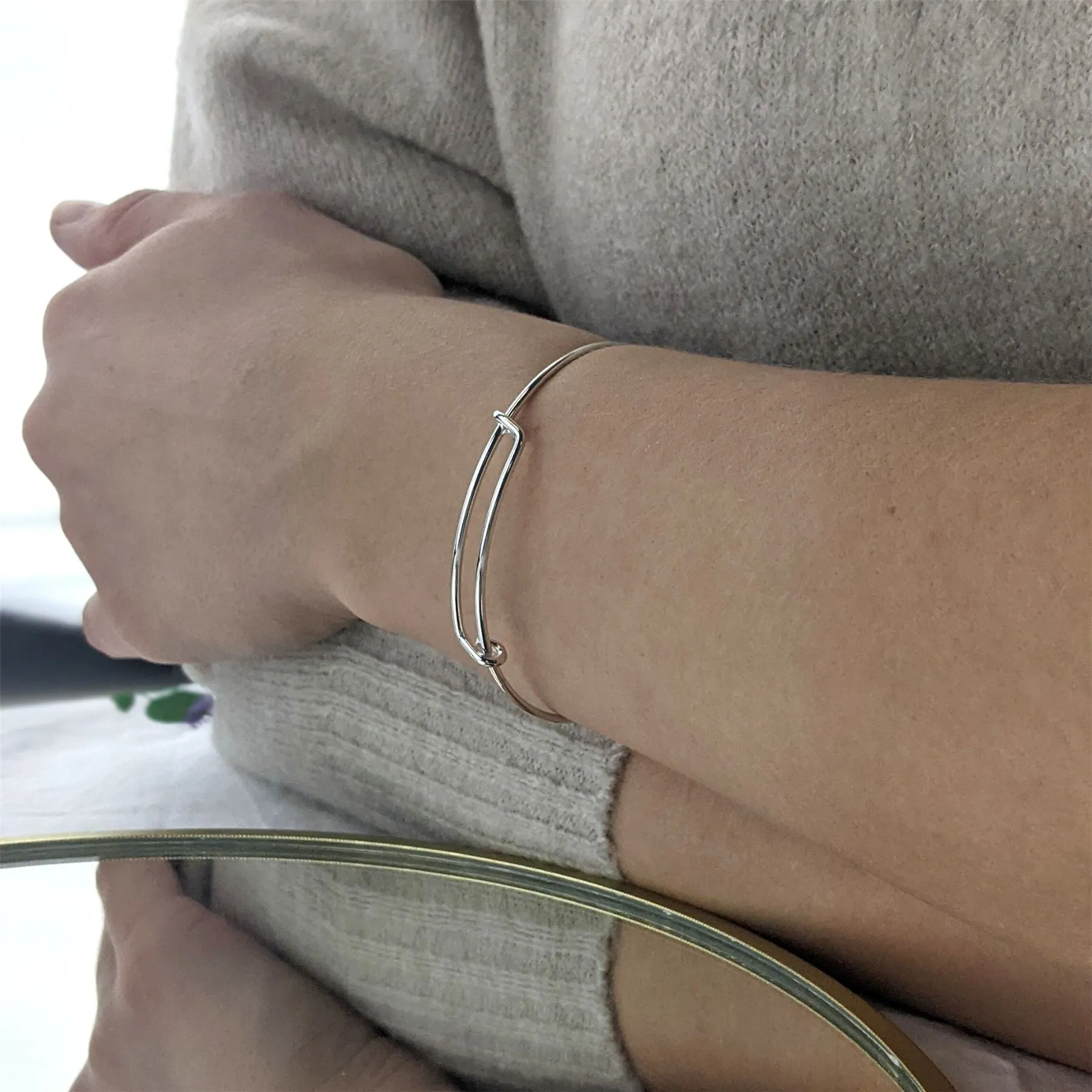 Sterling Silver Extra Small Round Wire Overlapping Adjustable Bangle