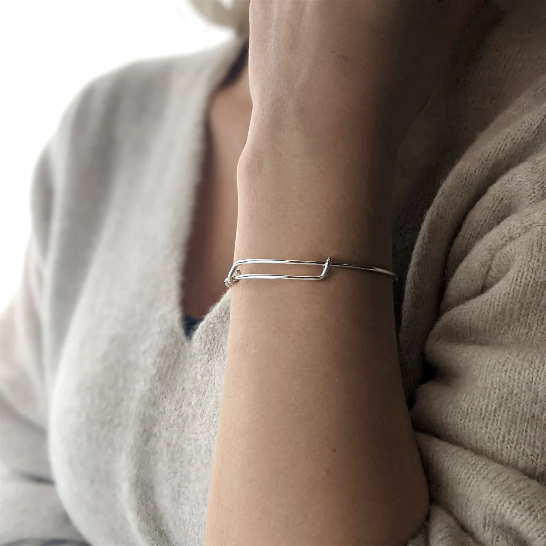 Sterling Silver Extra Small Round Wire Overlapping Adjustable Bangle