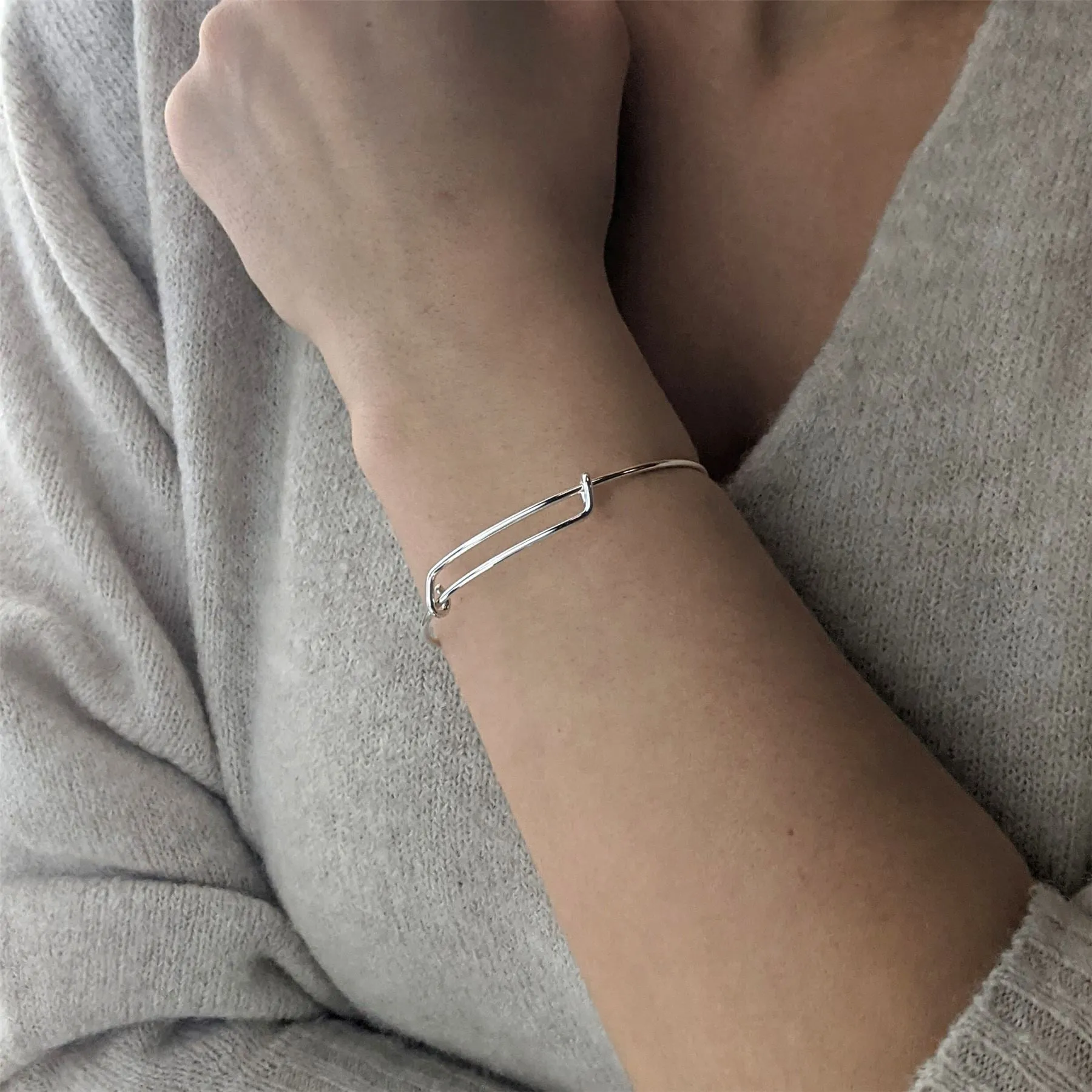 Sterling Silver Extra Small Round Wire Overlapping Adjustable Bangle