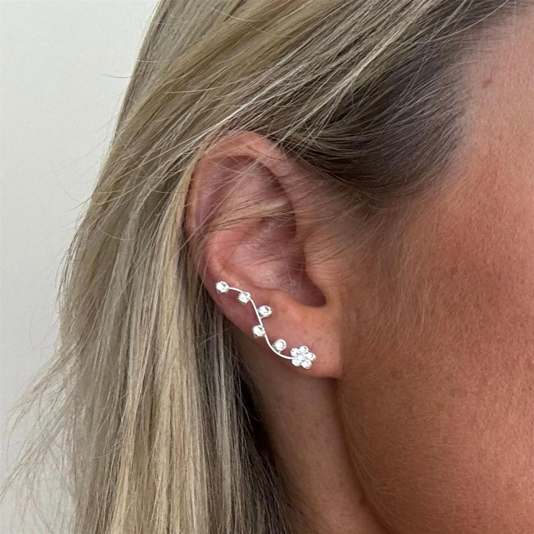 Sterling Silver Flower Vine Climber Earrings - CZ Crystal Cllimbers