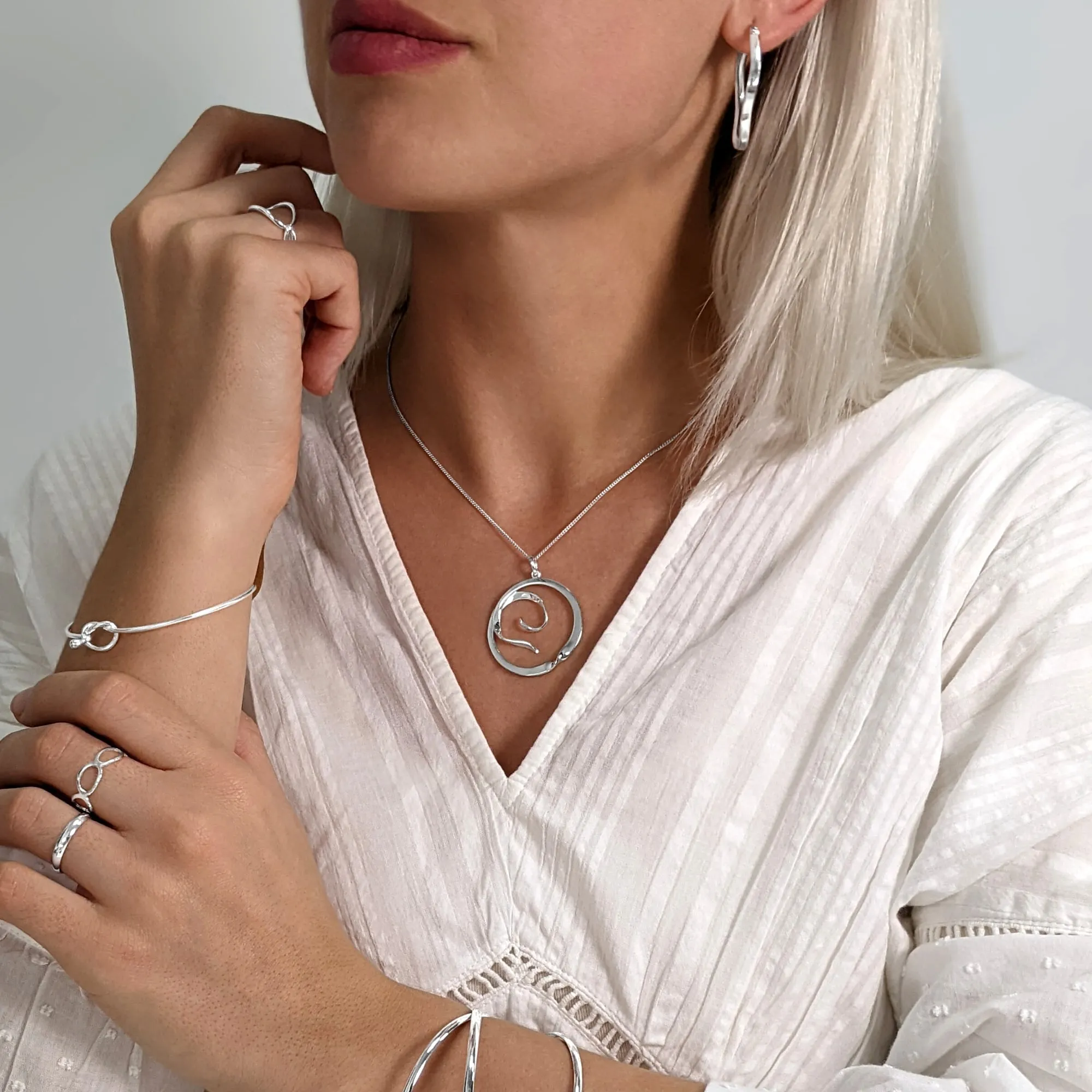 Sterling Silver Friendship Knot Bangle Thin Bracelet With Hook Clasp