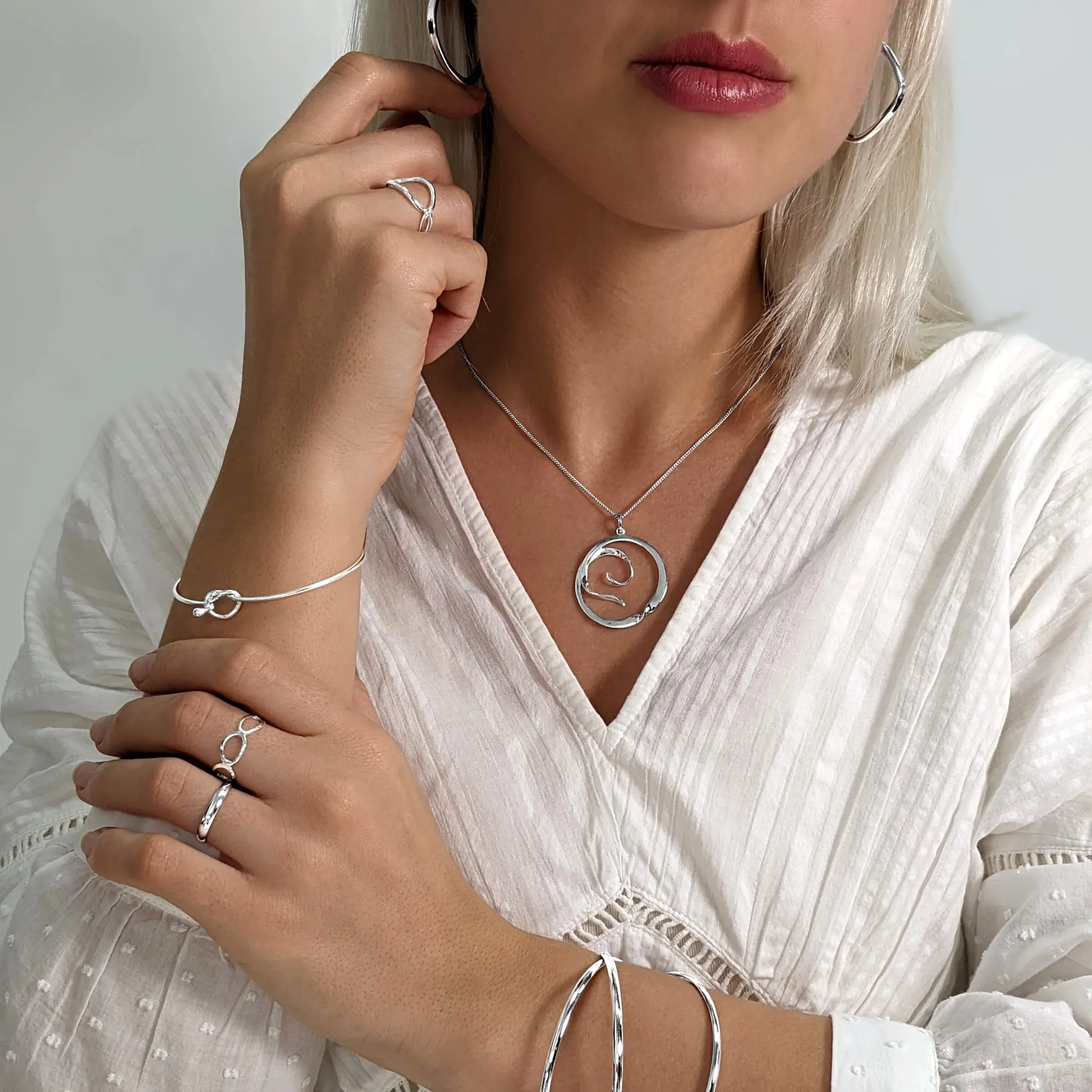 Sterling Silver Friendship Knot Bangle Thin Bracelet With Hook Clasp