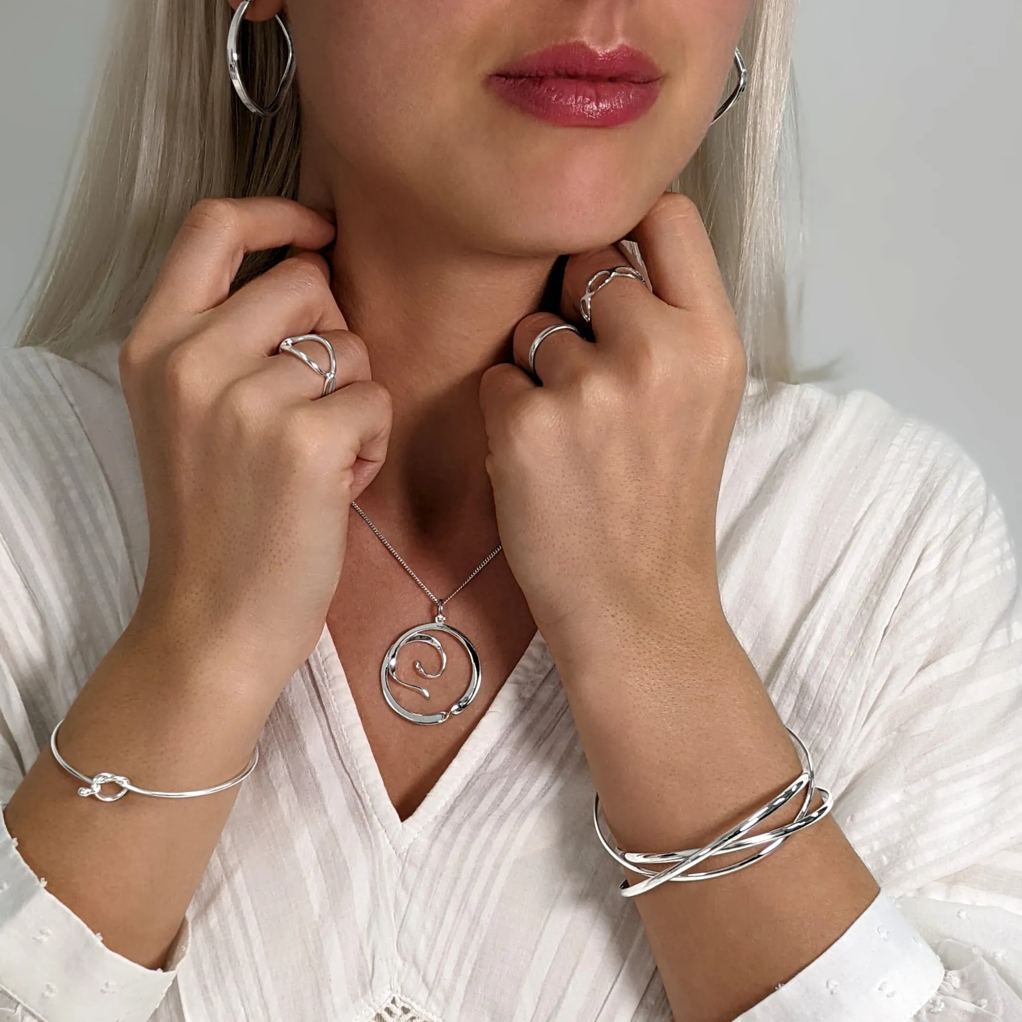 Sterling Silver Friendship Knot Bangle Thin Bracelet With Hook Clasp
