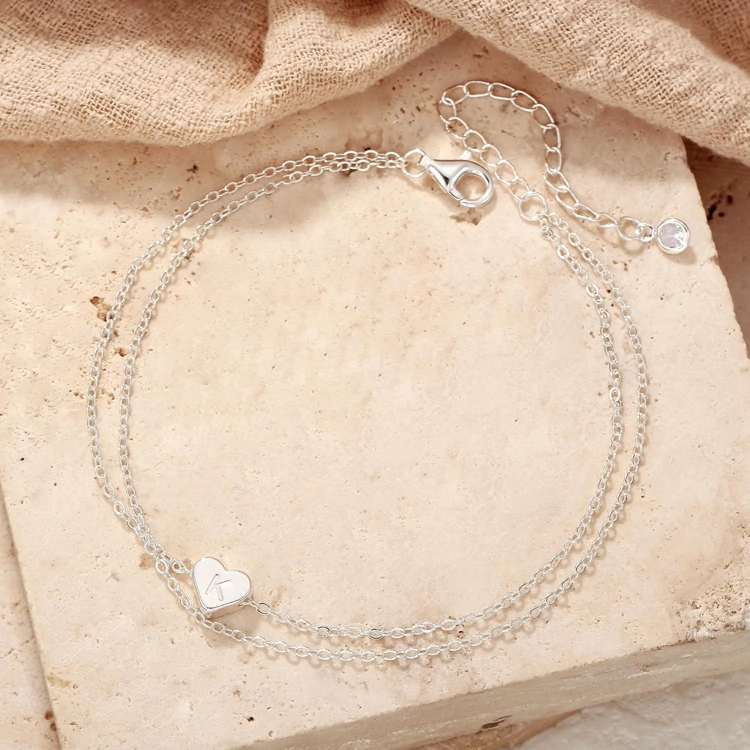 Sterling Silver Initial Anklet for Women - Silver Ankle Bracelets Layered Dainty Handmade Tiny Heart Alphabet A-Z Letter Ankle Bracelet Foot Jewelry Cute Summer Beach Gift