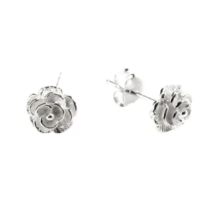 Sterling Silver Rose Flower Stud Earrings - Small Studs
