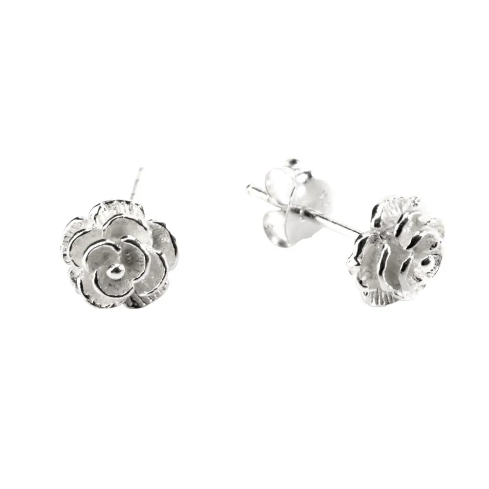 Sterling Silver Rose Flower Stud Earrings - Small Studs