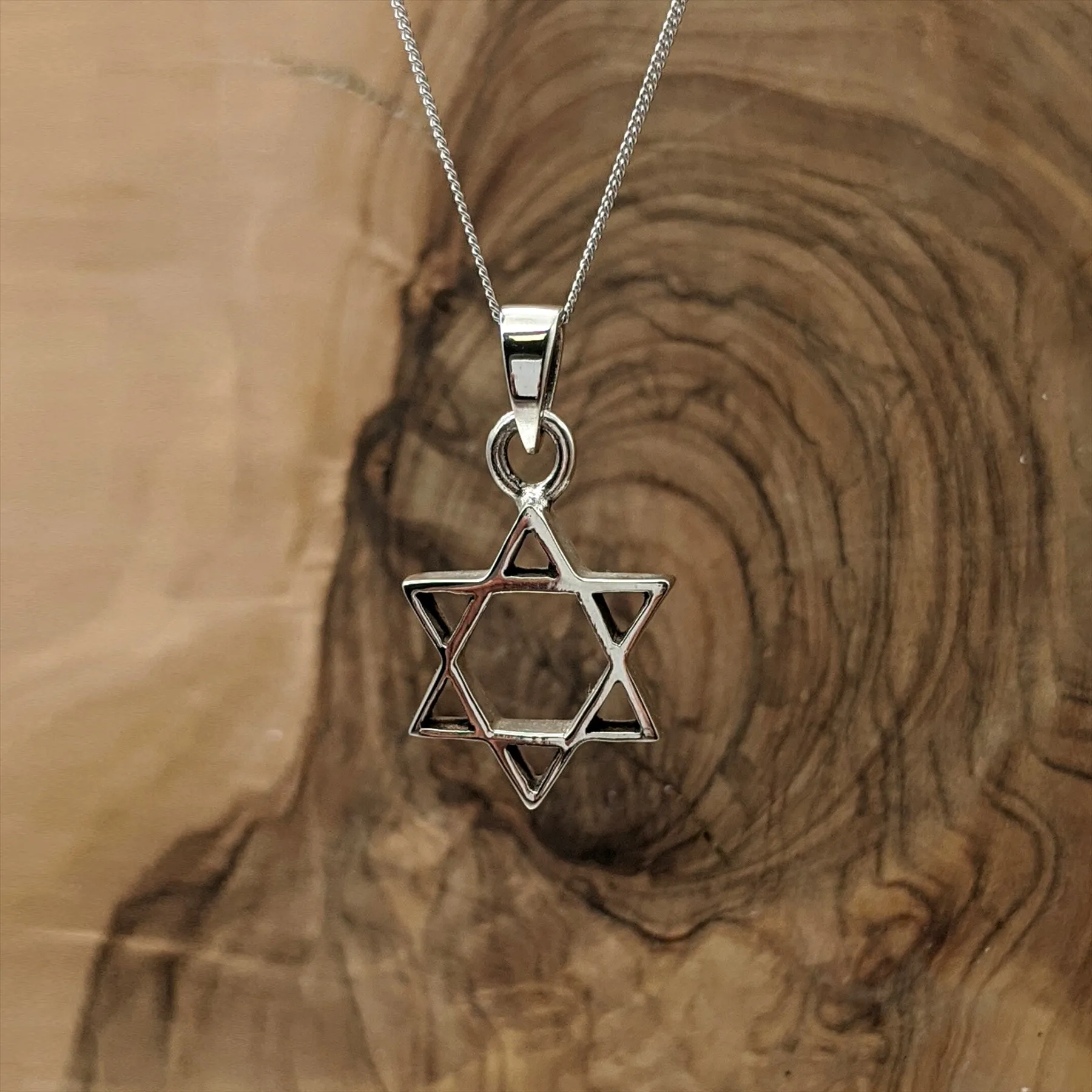 Sterling Silver Simple Cut-Out Open Star of David Pendant Necklace