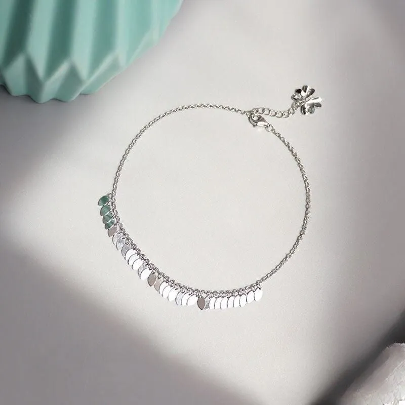 Sterling Silver Sweet Wafer Tassel Chain Anklet For Women