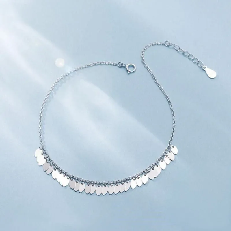 Sterling Silver Sweet Wafer Tassel Chain Anklet For Women