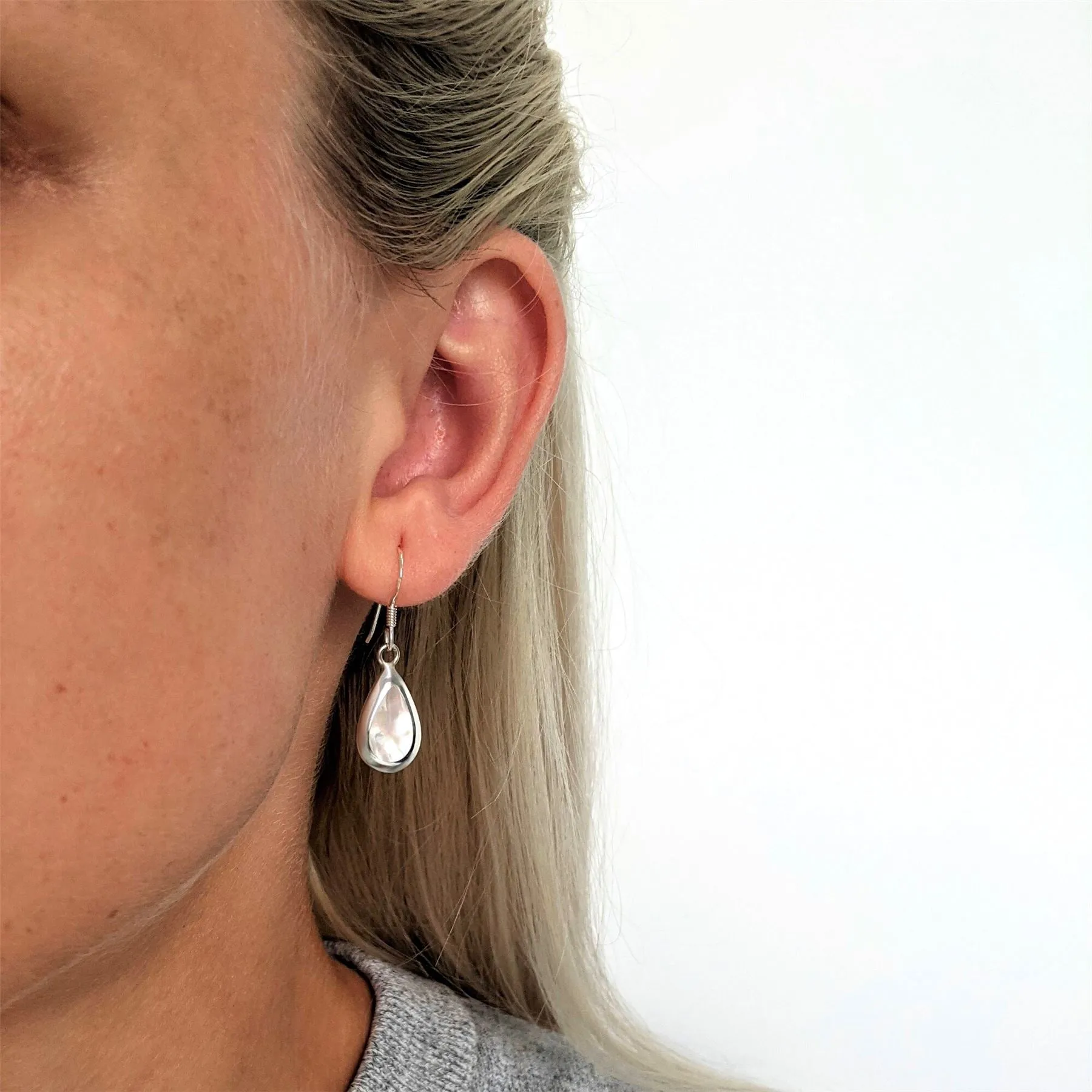 Sterling Silver Teardrop Mother of Pearl Drop Earrings - Pear-Shaped Design