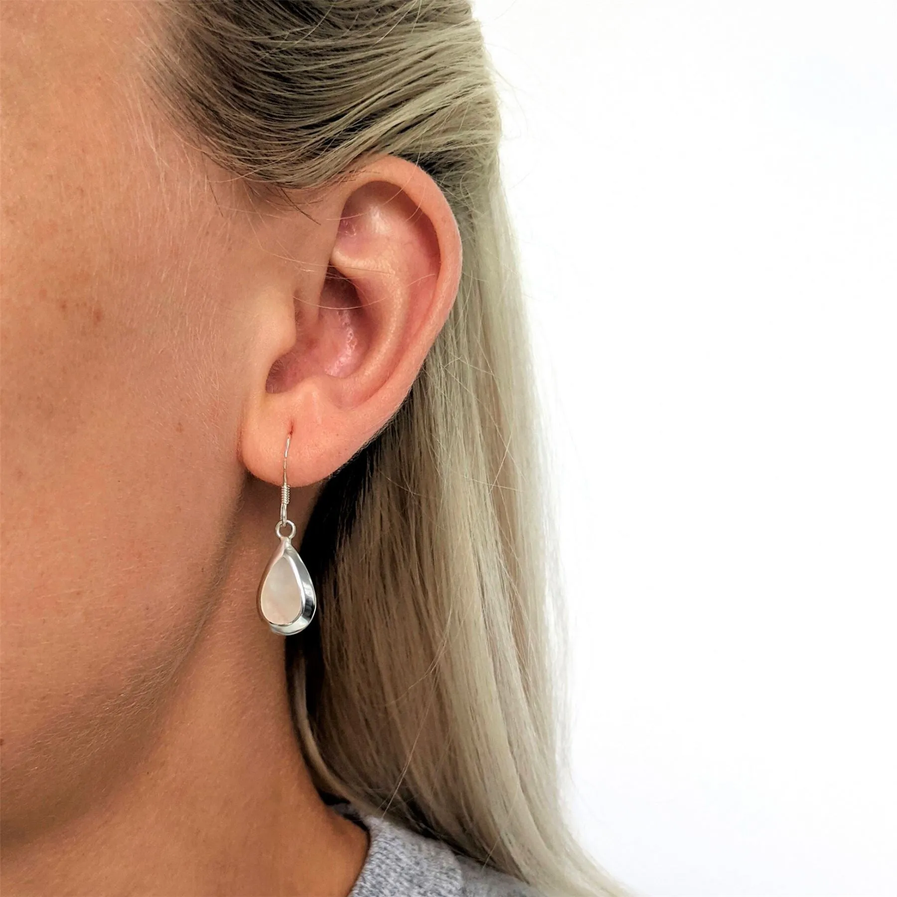 Sterling Silver Teardrop Mother of Pearl Drop Earrings - Pear-Shaped Design