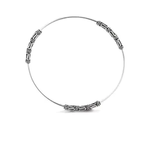 Sterling Silver Thin Round Tube Intricate Balinese Stackable Bangle