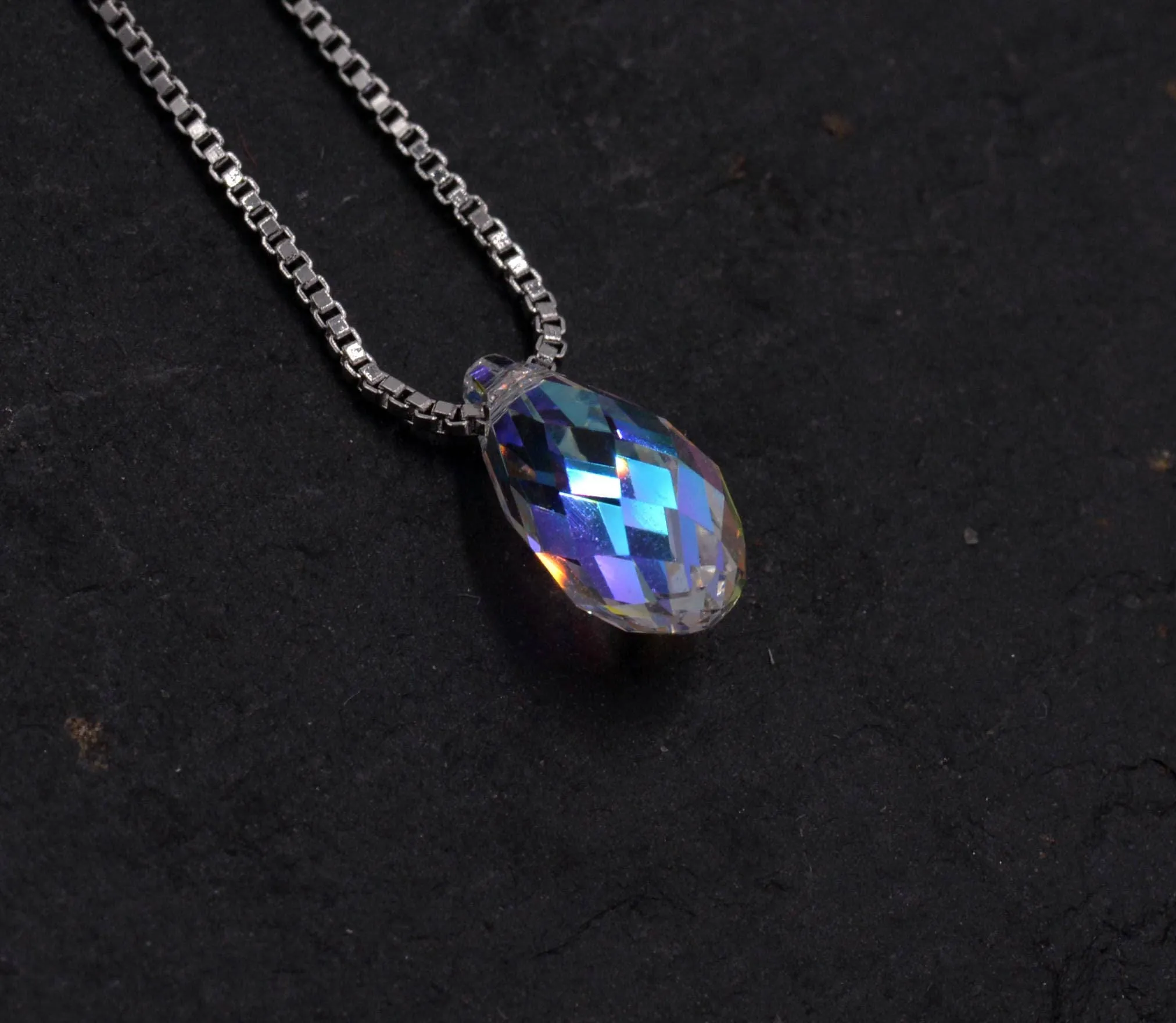 Sterling Silver Tiny Little Colour Changing Crystal Pendant Necklace  - Minimalist Design -  Square Cube, Droplet and Star - 16'' - 18''