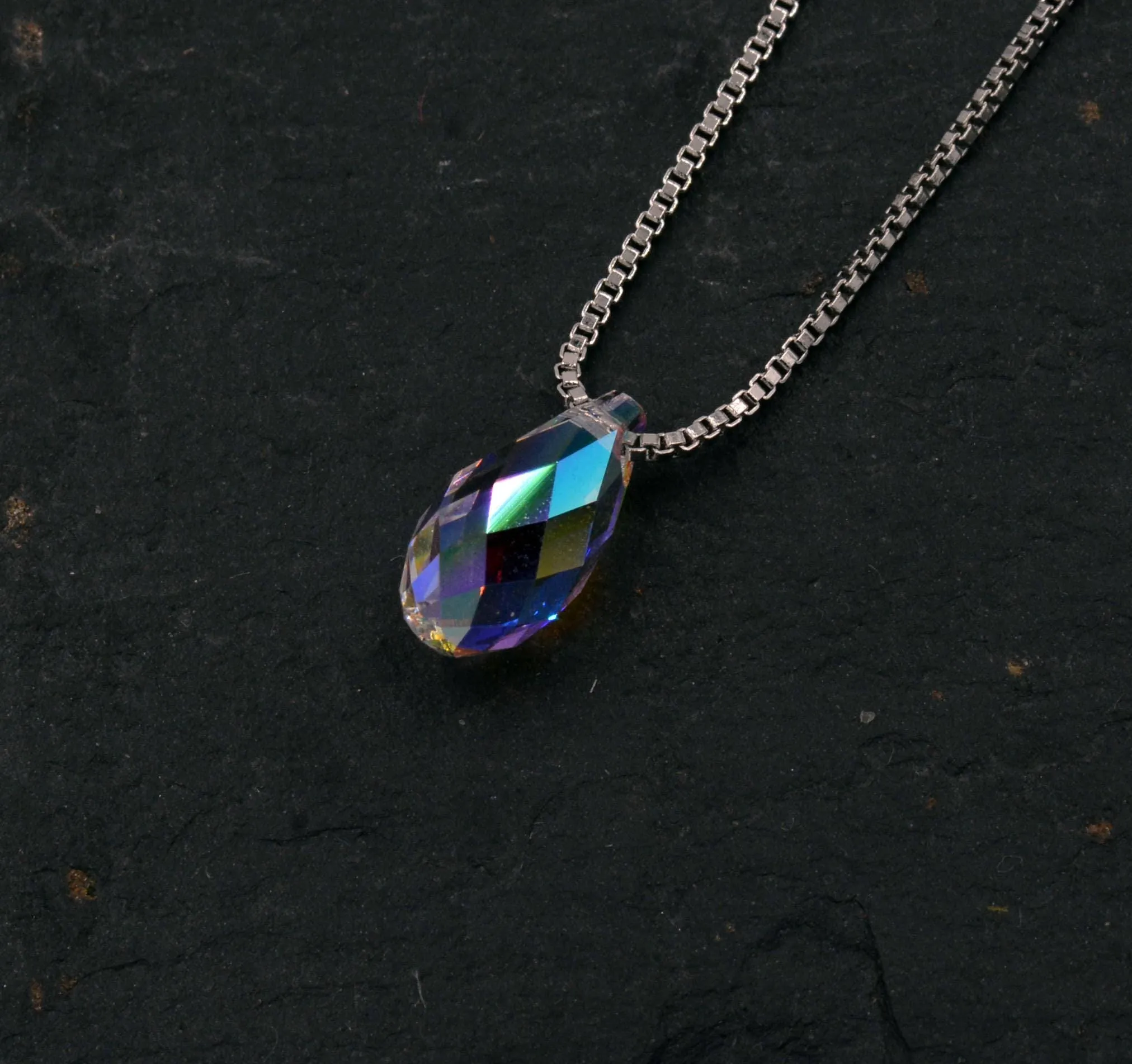 Sterling Silver Tiny Little Colour Changing Crystal Pendant Necklace  - Minimalist Design -  Square Cube, Droplet and Star - 16'' - 18''