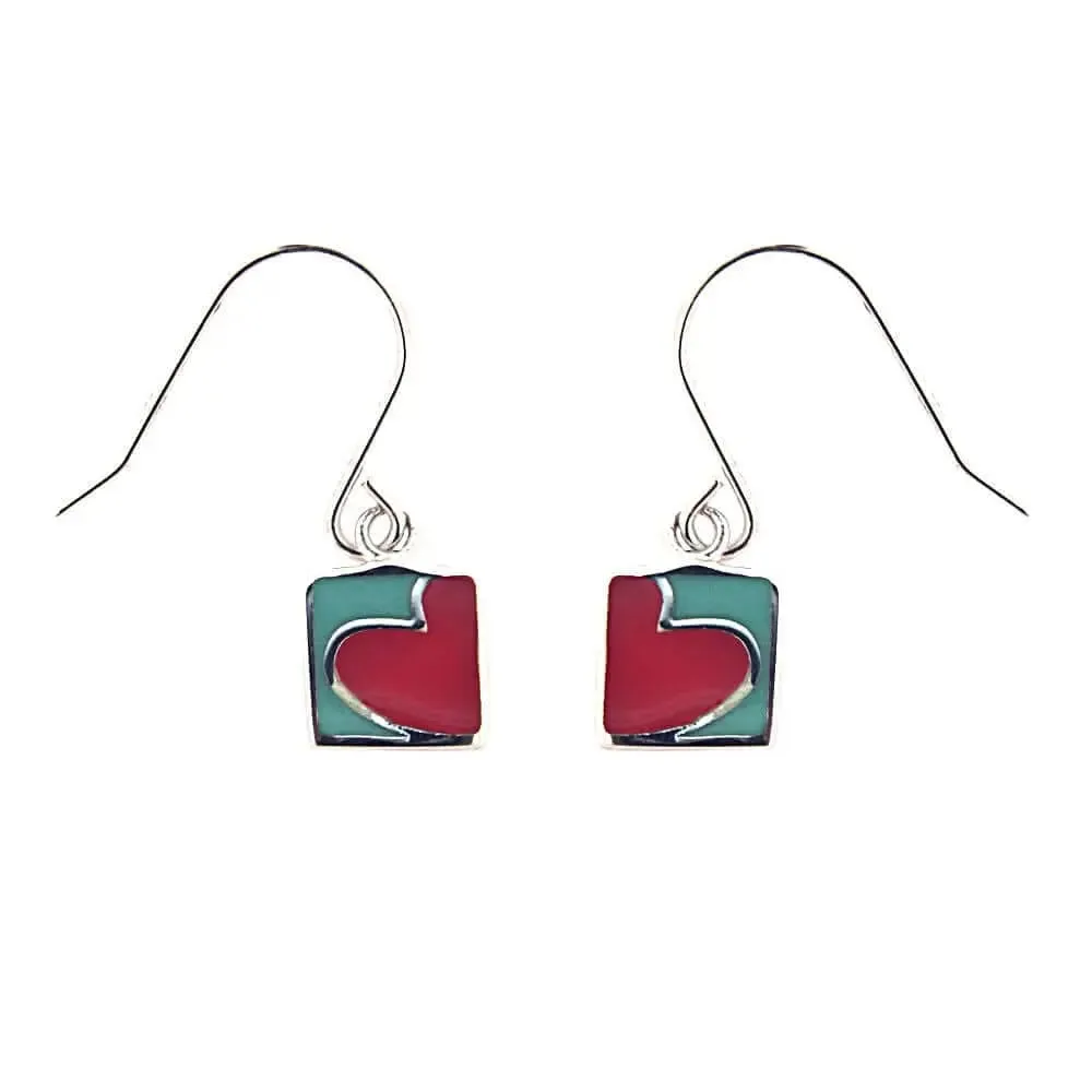 Sterling Silver Turquoise and Fuchsia Heart Design Earrings