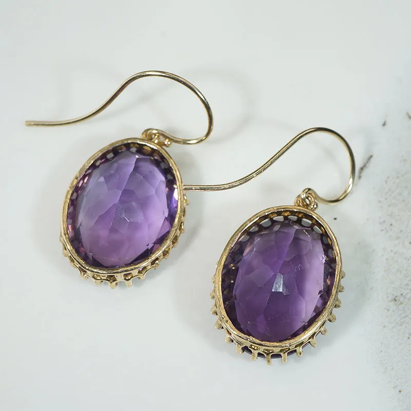 Succulent Amethyst & Gold Victorian Drop Earrings