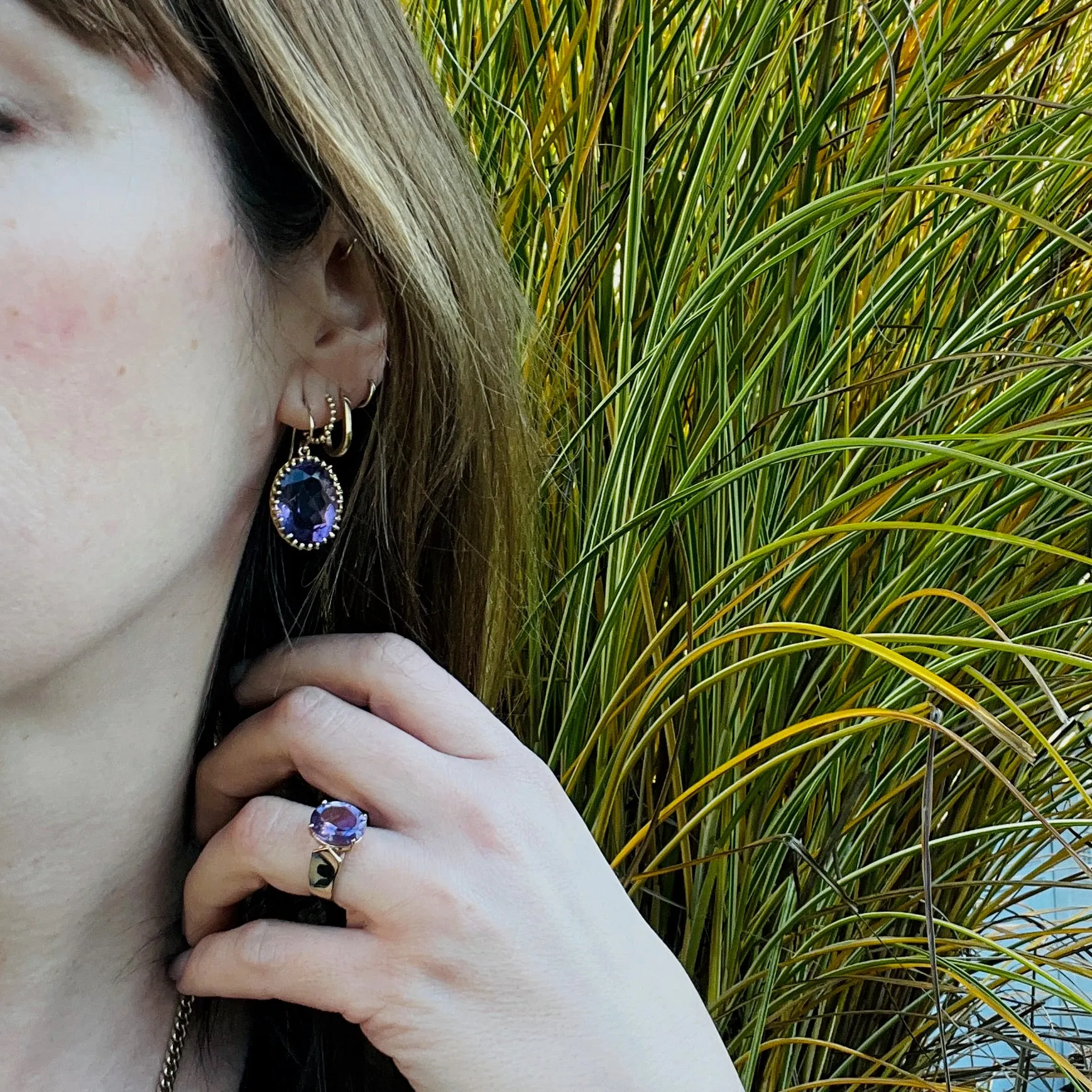Succulent Amethyst & Gold Victorian Drop Earrings