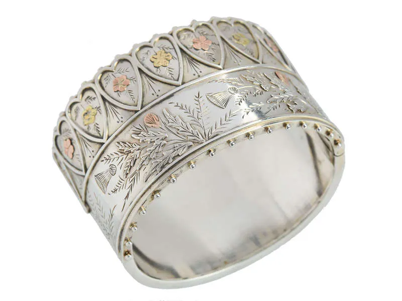 Superb Silver Victorian Bangle with Gold