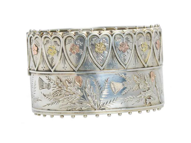 Superb Silver Victorian Bangle with Gold