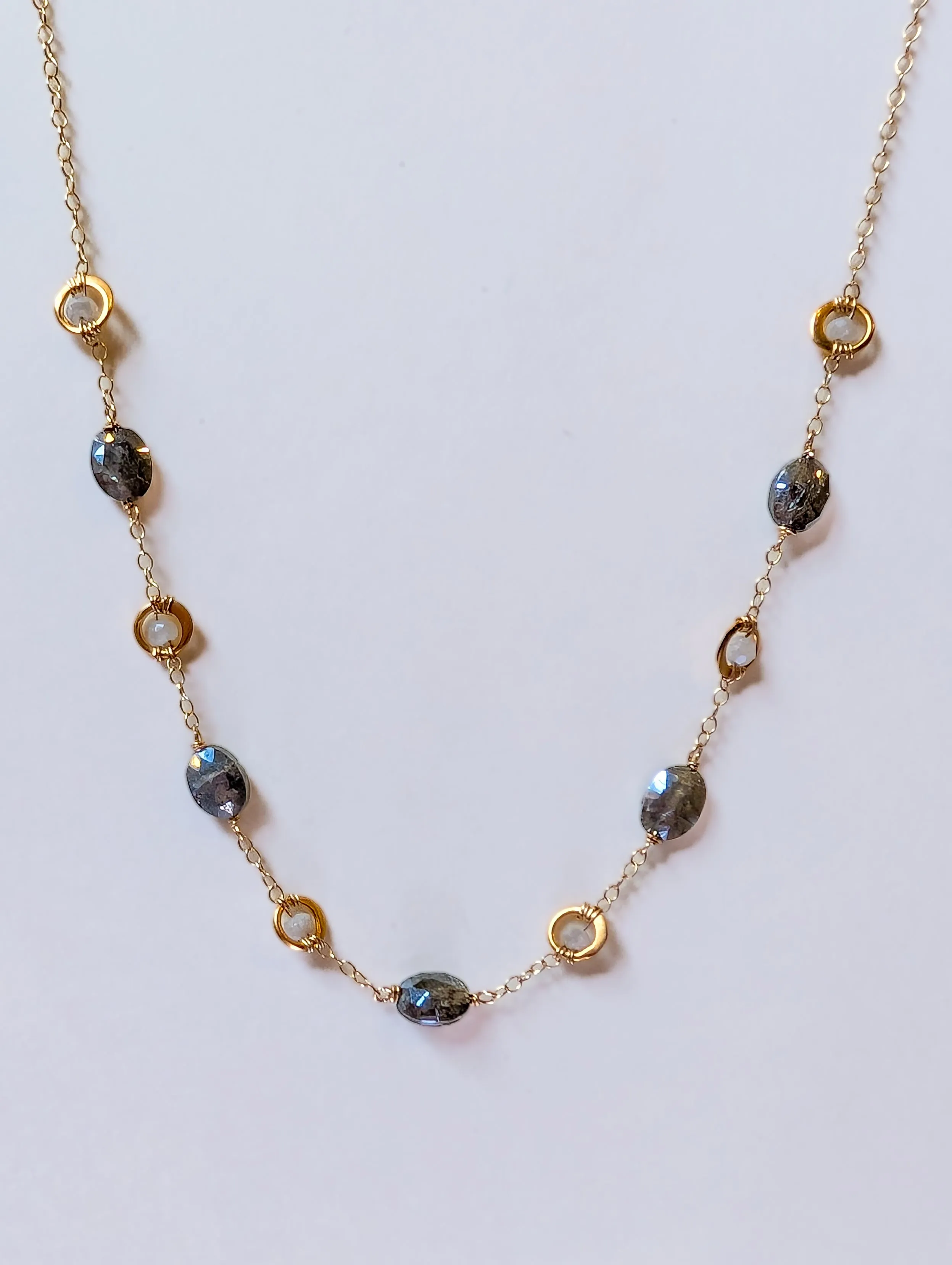 Susan Rifkin Labradorite   Moonstone Wire Wrapped Necklace