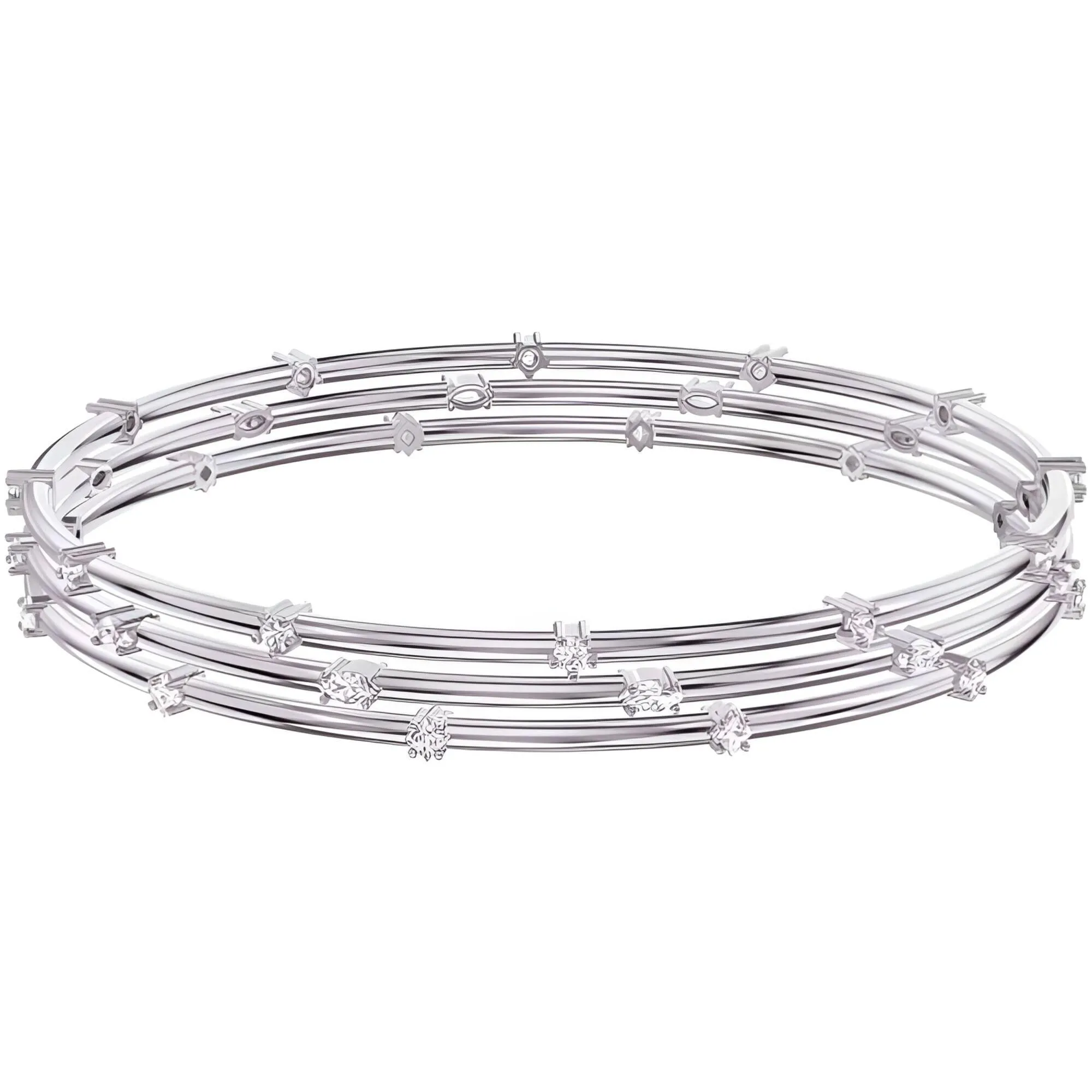 Swarovski Women's Cluster Bangle - Moonsun Rhodium Plated Crystal Silver | 5508875