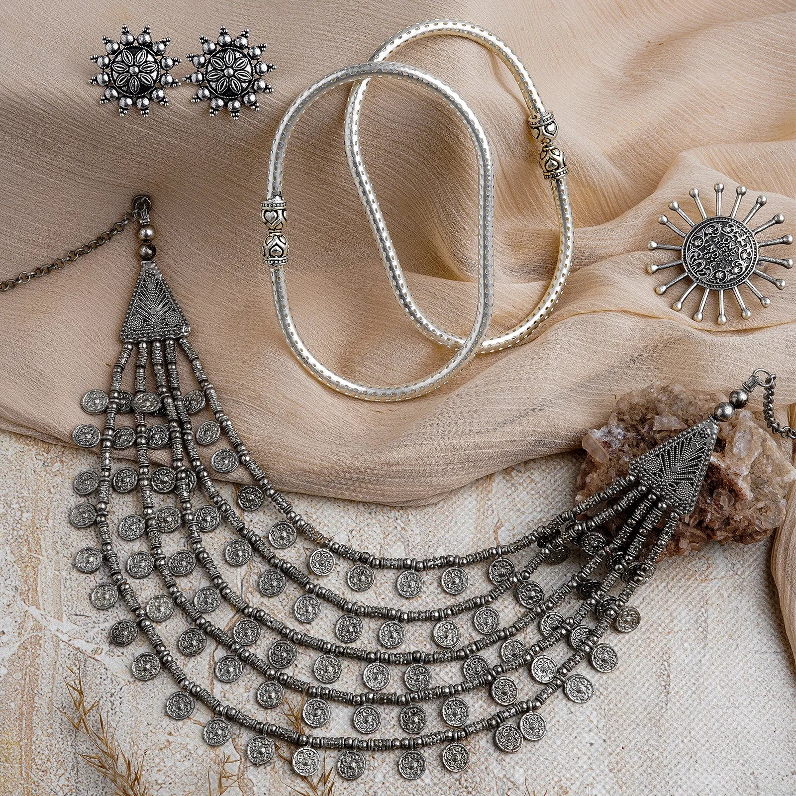 Teejh Anreeta Silver Oxidised Jewelry Gift Set