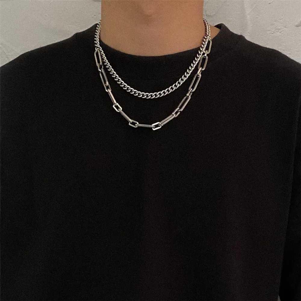 Trendy Stainless stee Double layer Long Chain Necklace Simple Minimalist