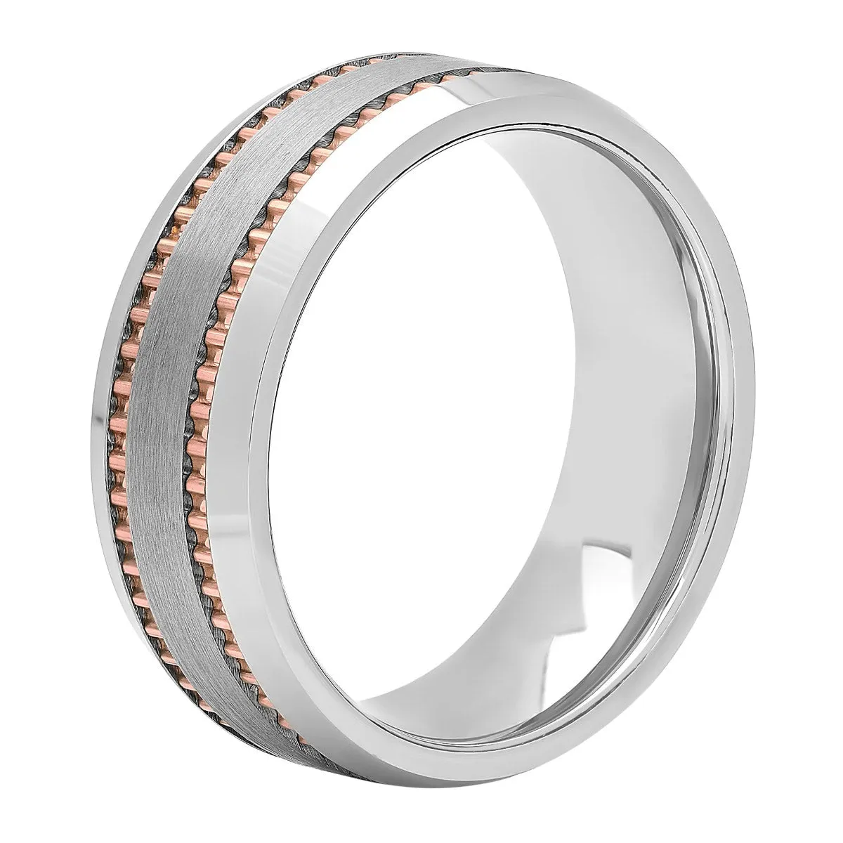 Tungsten Rose Ip Milgrain Fashion Band, 8mm