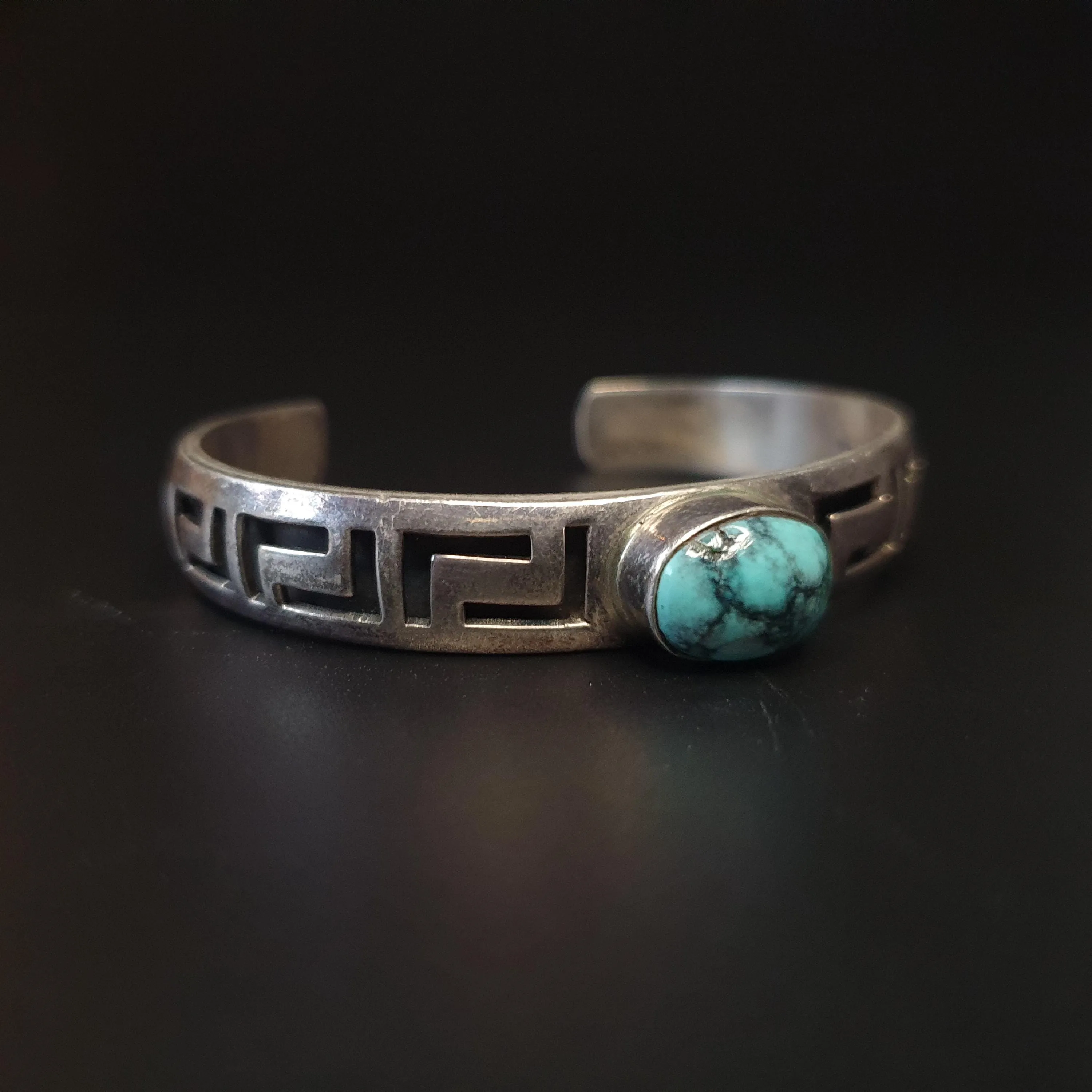 Turquoise bangle,cuff bracelet, Greek style key cut sterling silver jewellery, adjustable cuff bracelet, 925,Boho-chic, stackable statement