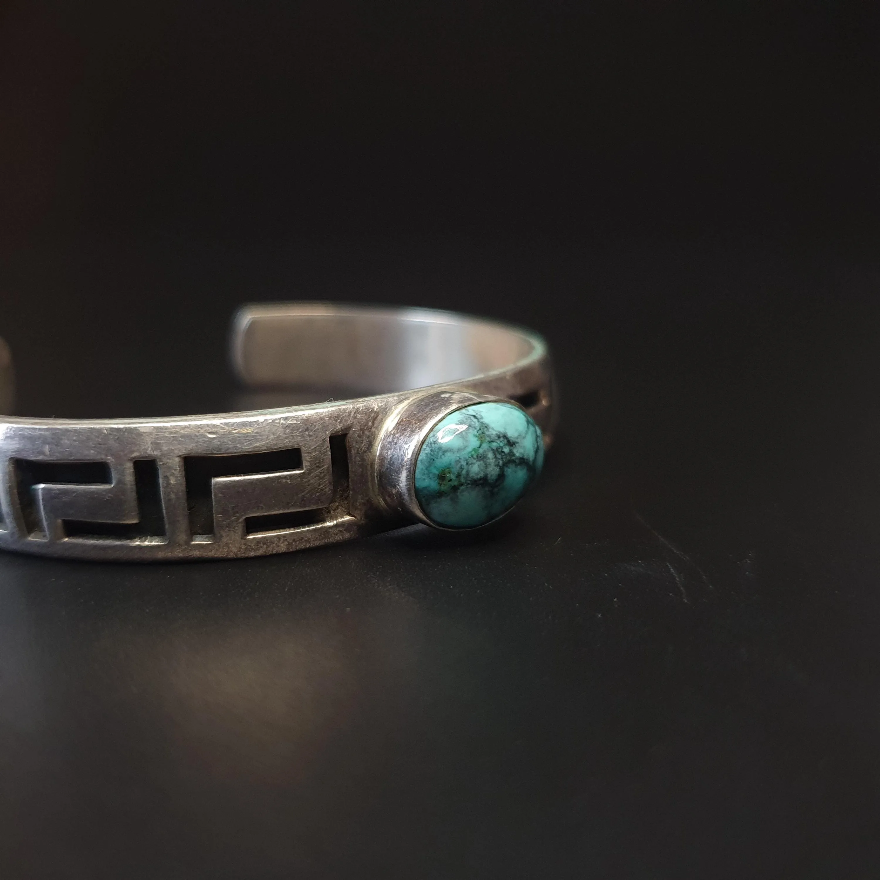 Turquoise bangle,cuff bracelet, Greek style key cut sterling silver jewellery, adjustable cuff bracelet, 925,Boho-chic, stackable statement