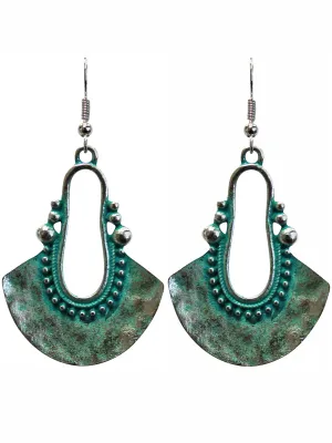 Turquoise Patina Metal Tribal Style Dangle Hook Earrings