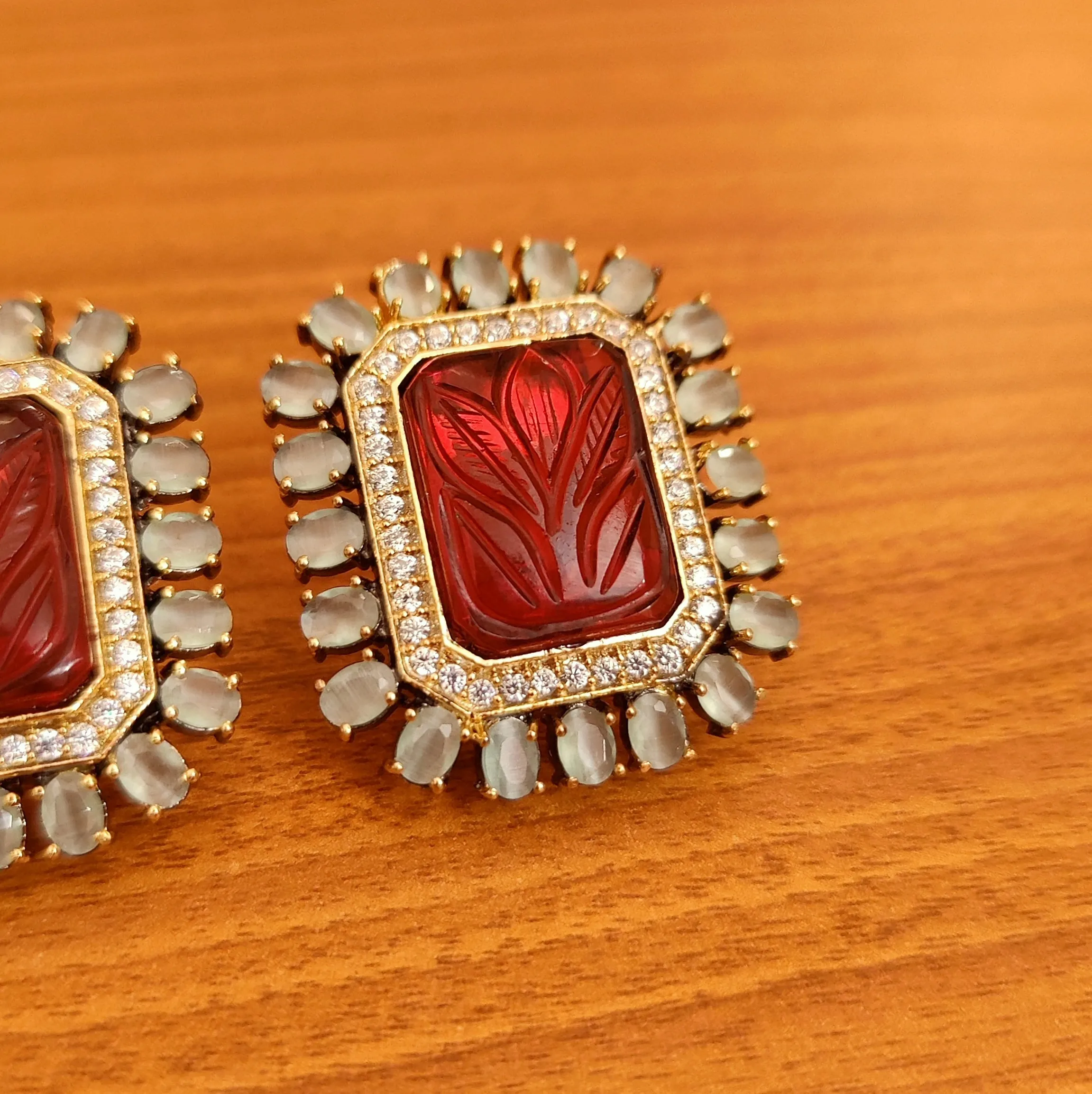 UNCUT SHAPE RUBY SEMI PRECIOUS EARRINGS