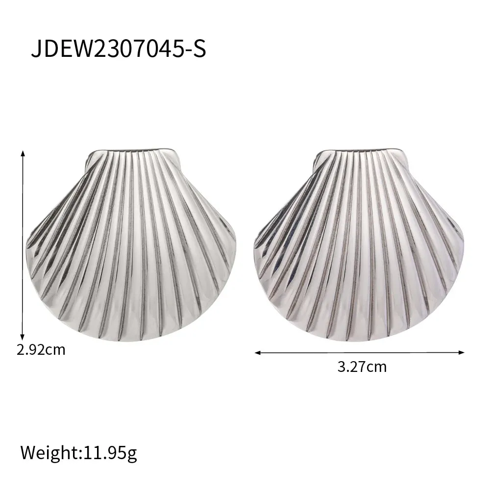 VAIGE Trendy Geometric Stainless Steel Stud Earrings with 18K Gold Plating - Creative Shell Texture Fashion Jewelry Gift