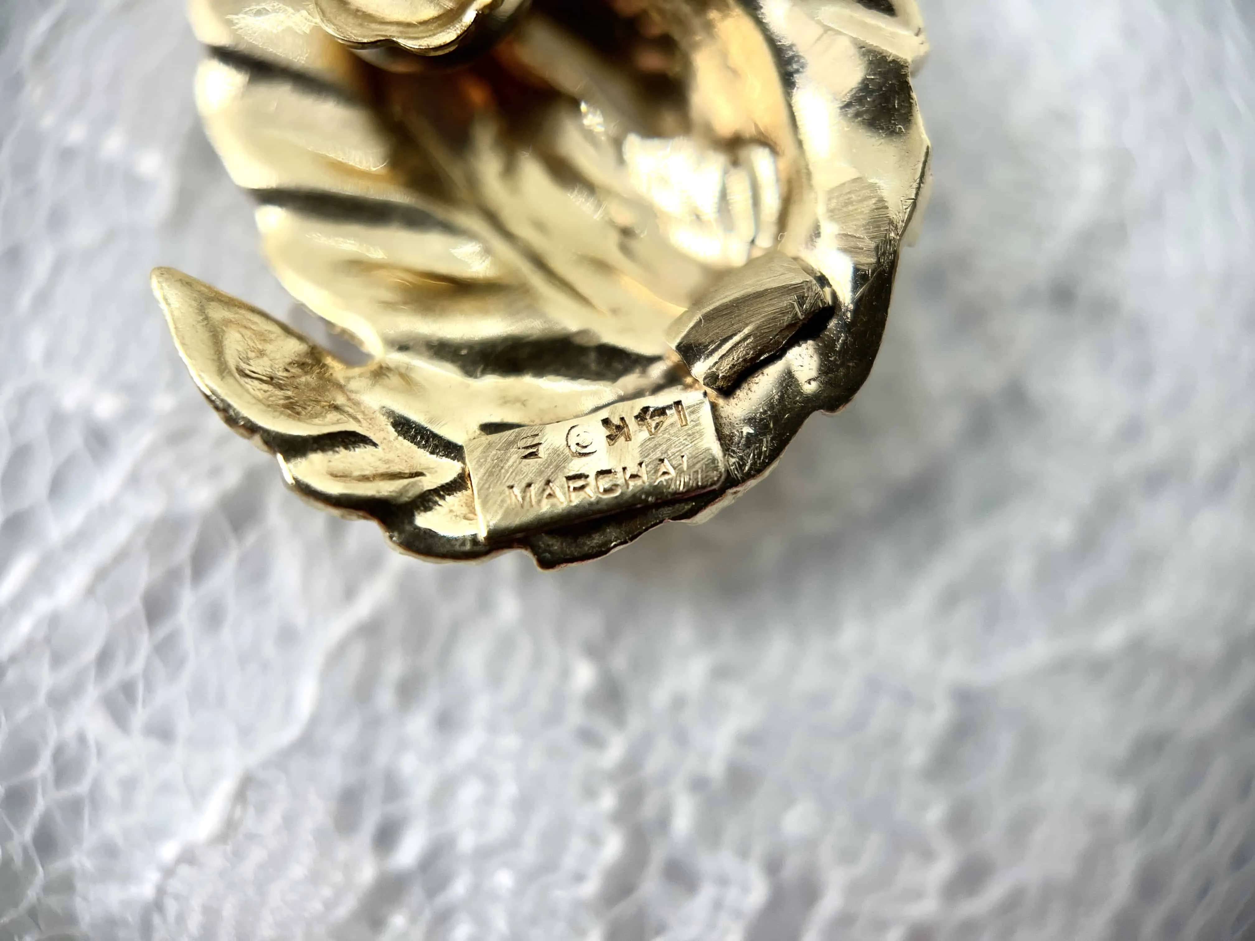 Vintage Gold Feather Swirl Earrings, 14K
