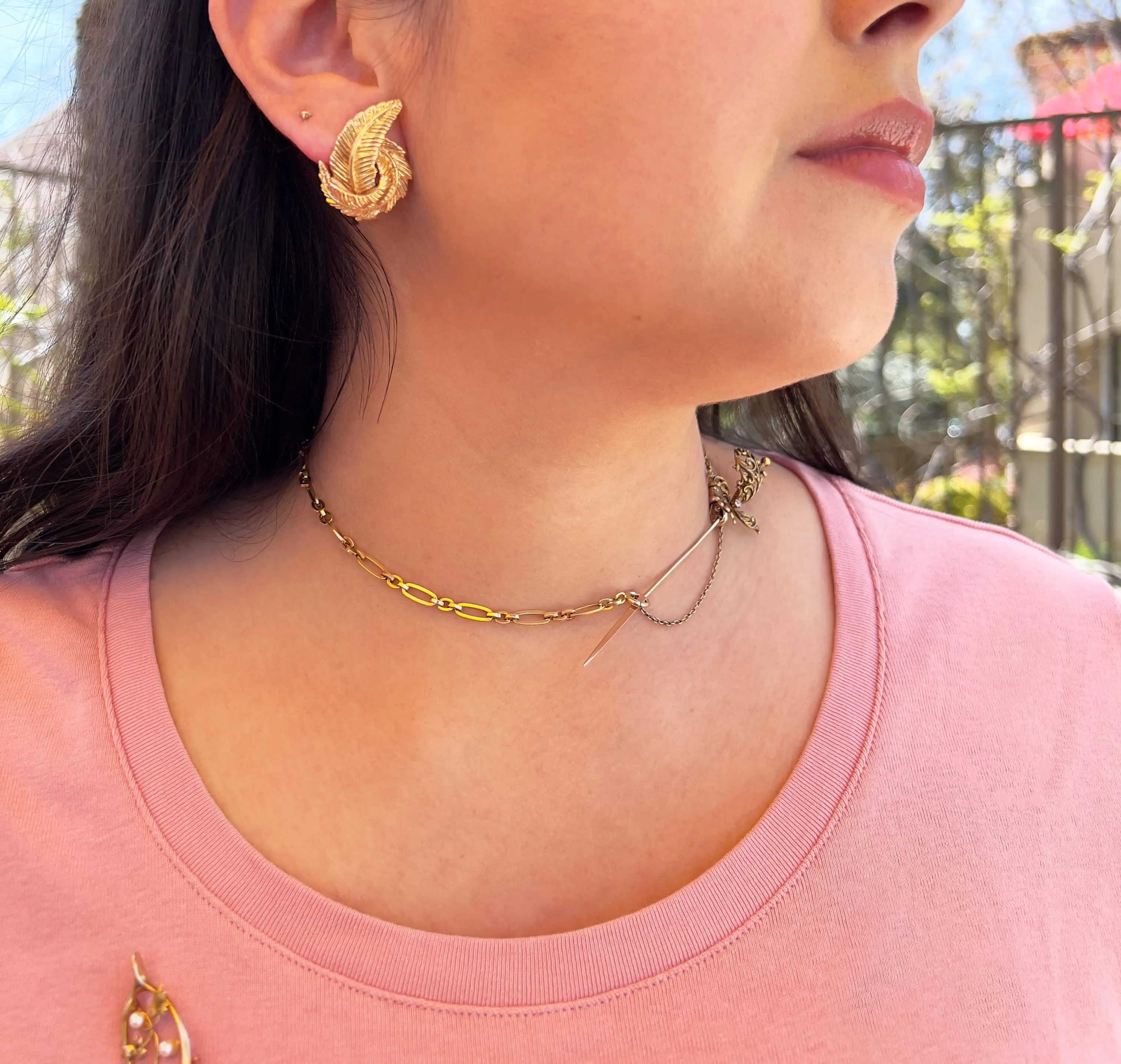 Vintage Gold Feather Swirl Earrings, 14K