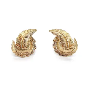 Vintage Gold Feather Swirl Earrings, 14K