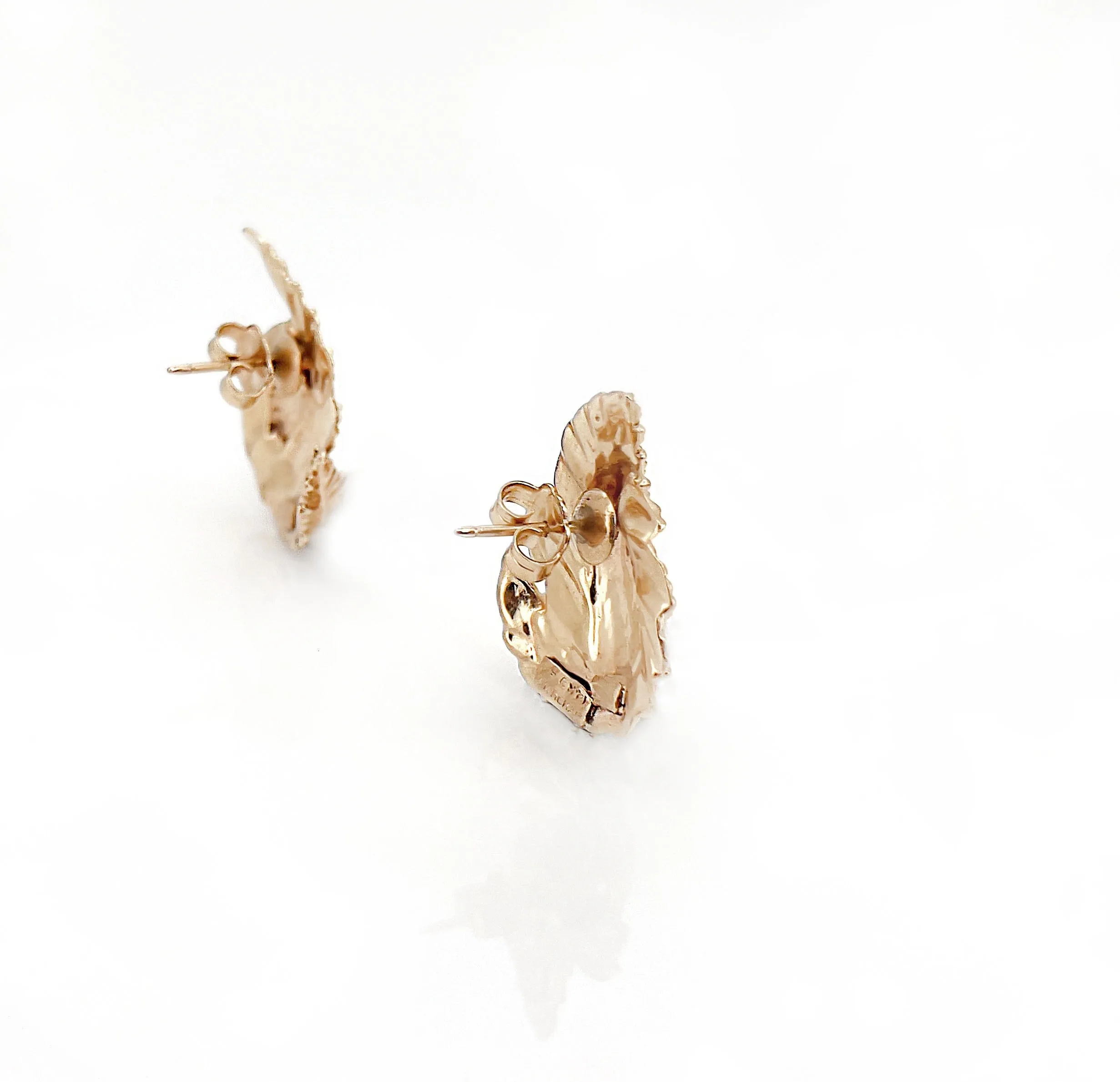 Vintage Gold Feather Swirl Earrings, 14K