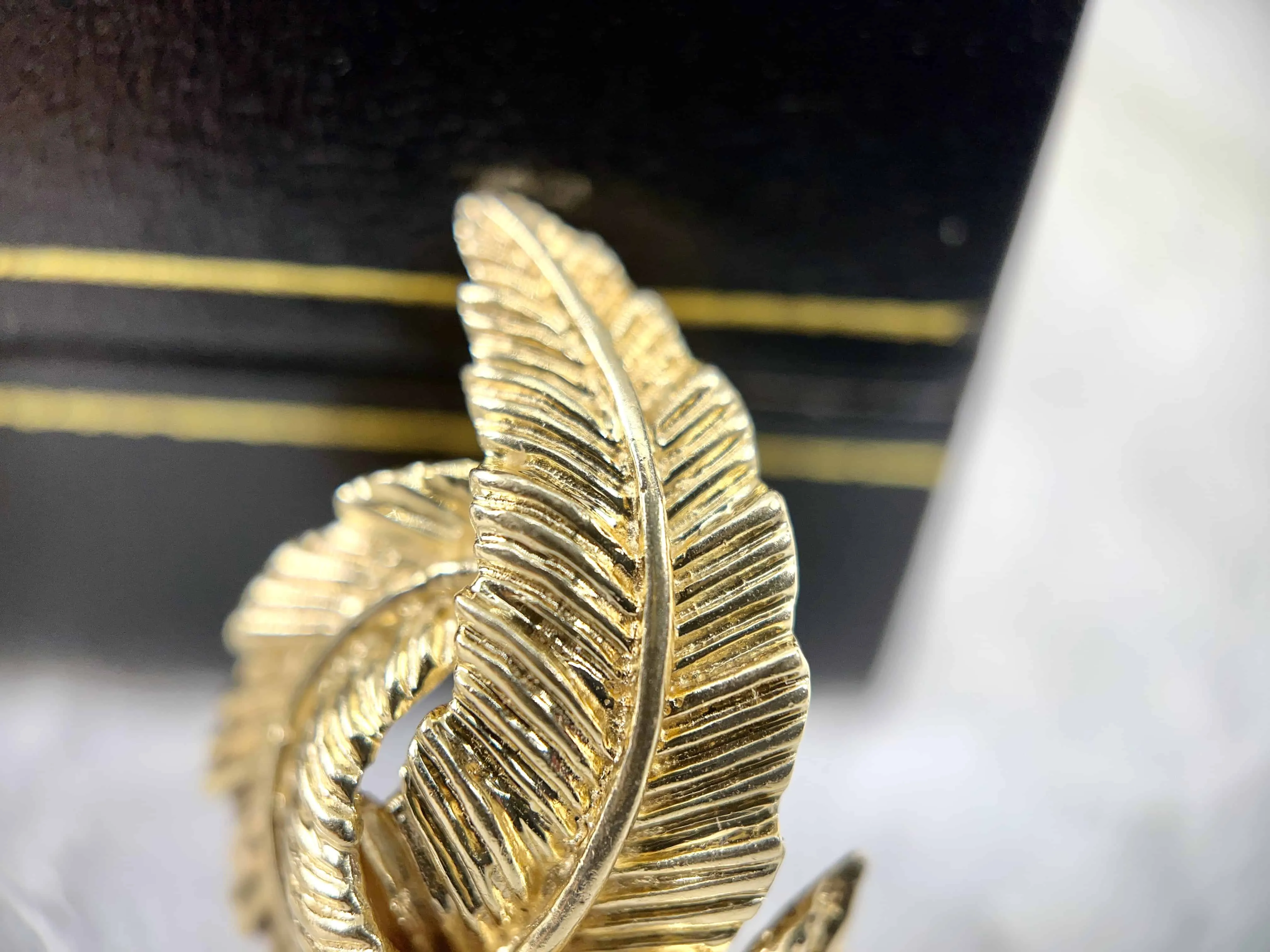 Vintage Gold Feather Swirl Earrings, 14K