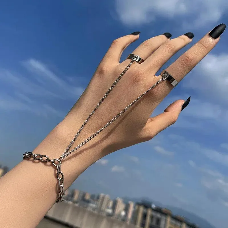Vintage Punk Goth Exaggerated Spider Snake Butterfly Ring with Bracelet Link and Wrist - Fashion Bracelets Jewellery
