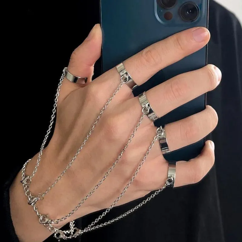 Vintage Punk Goth Exaggerated Spider Snake Butterfly Ring with Bracelet Link and Wrist - Fashion Bracelets Jewellery