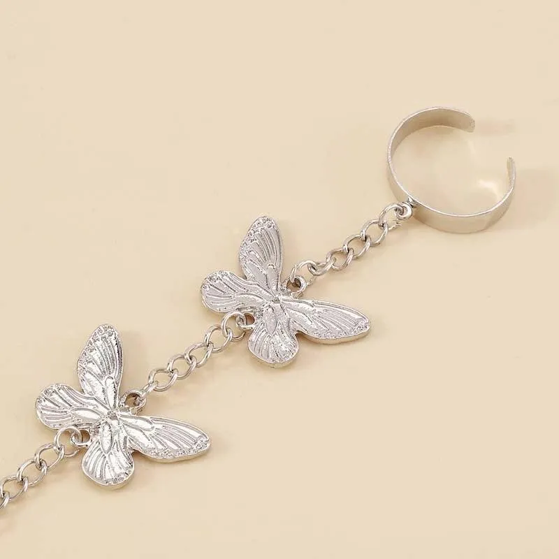 Vintage Punk Goth Exaggerated Spider Snake Butterfly Ring with Bracelet Link and Wrist - Fashion Bracelets Jewellery