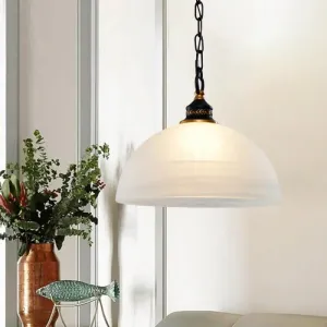 Vintage White Single-Bulb Dome Pendant Light with Frosted Glass for Living Room