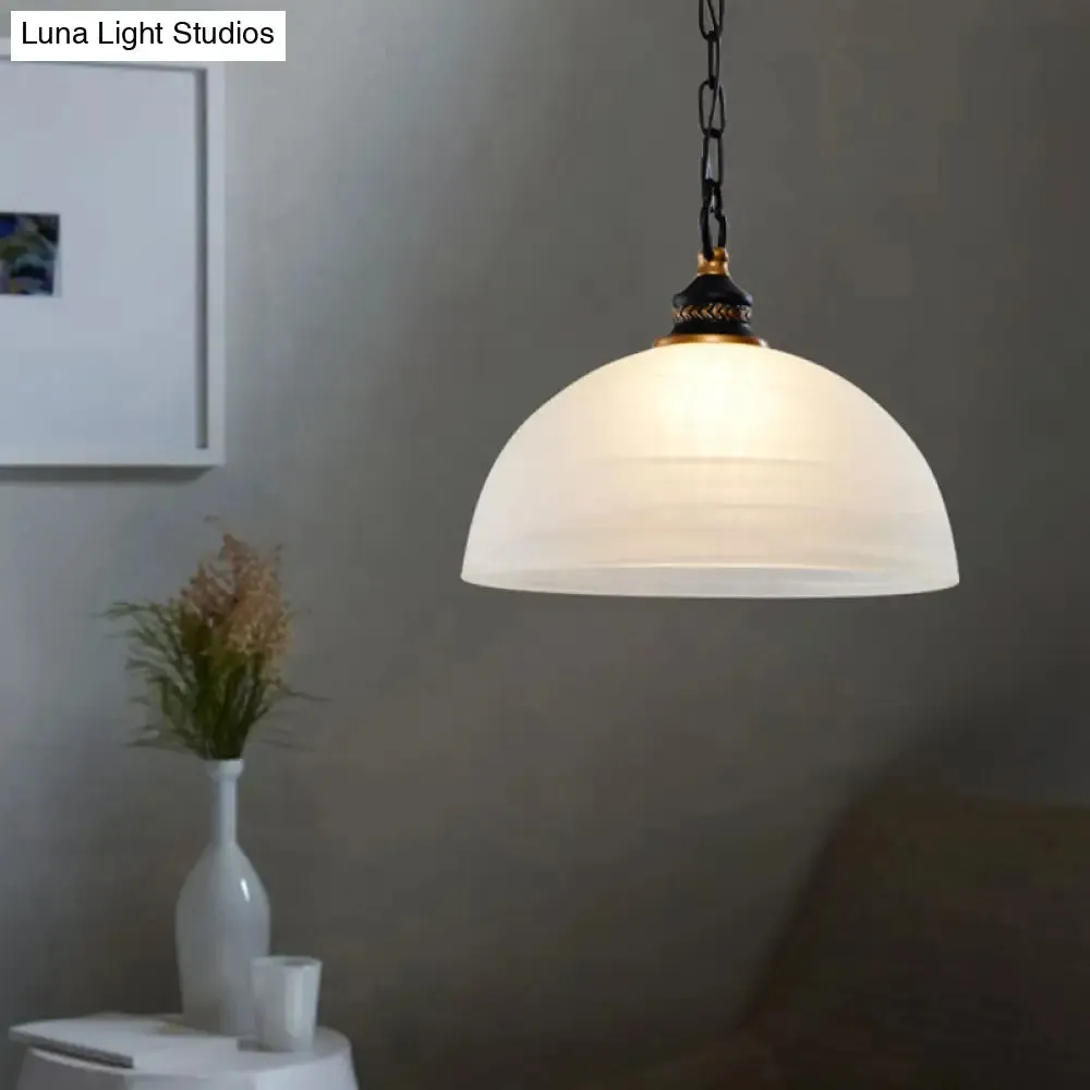 Vintage White Single-Bulb Dome Pendant Light with Frosted Glass for Living Room