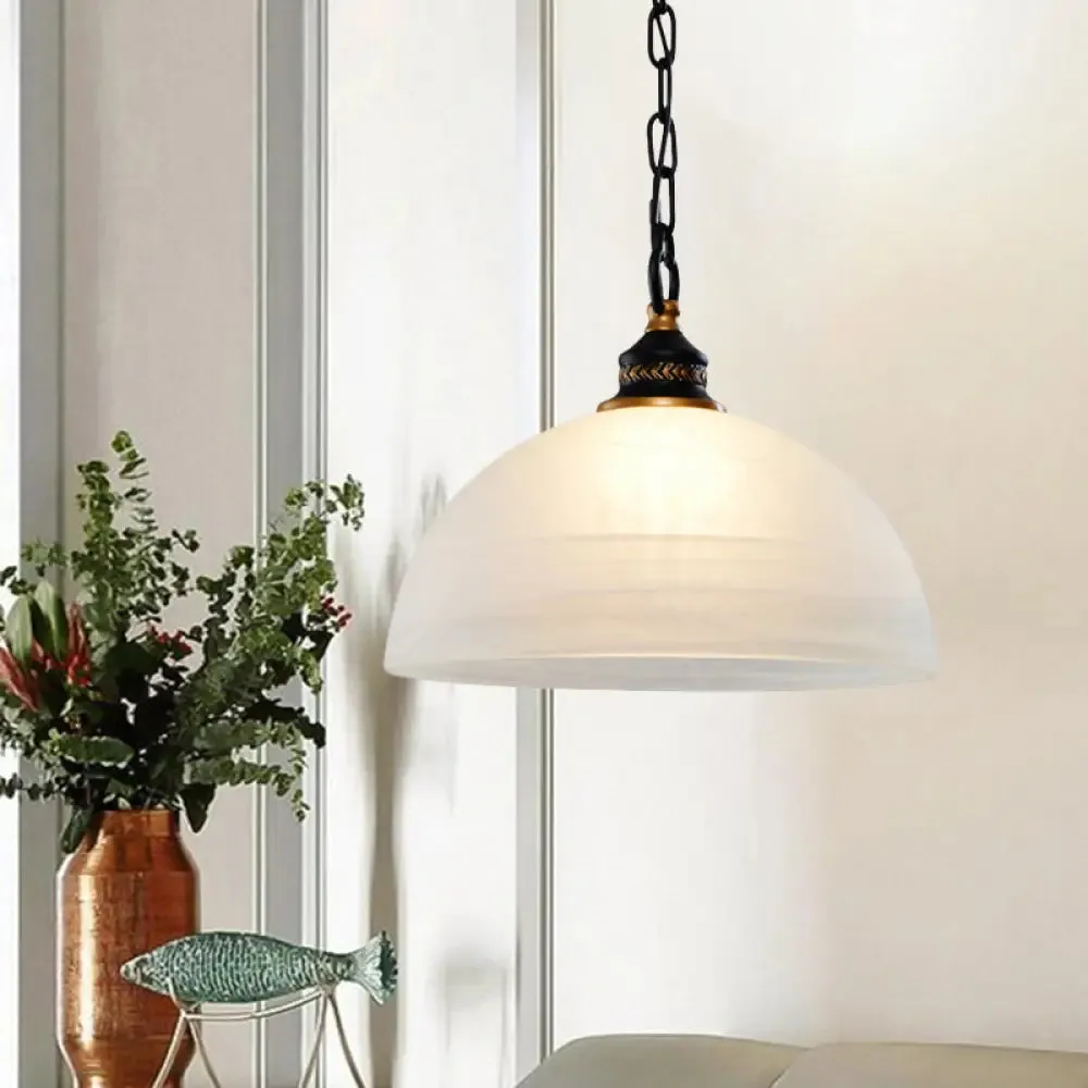 Vintage White Single-Bulb Dome Pendant Light with Frosted Glass for Living Room