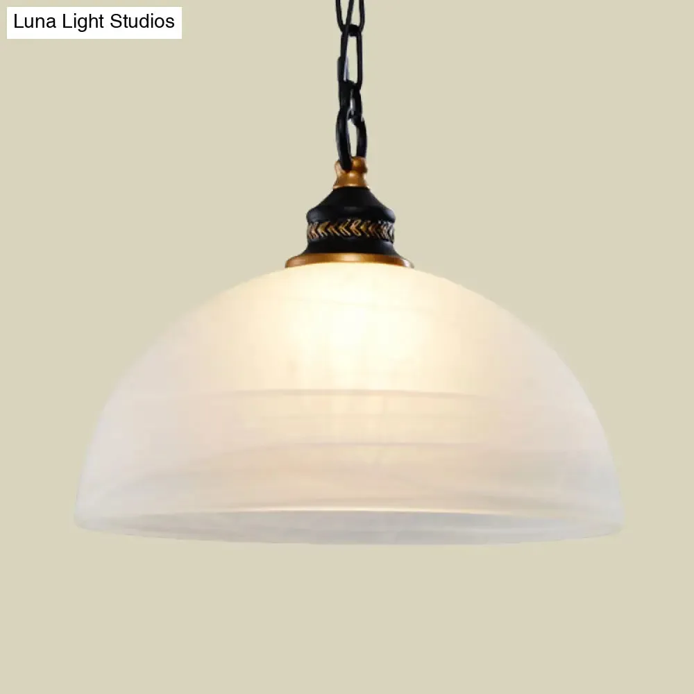Vintage White Single-Bulb Dome Pendant Light with Frosted Glass for Living Room